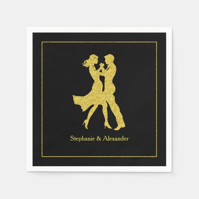 Joint Birthday Party Adults Golden Dance Couple Napkins (Front)