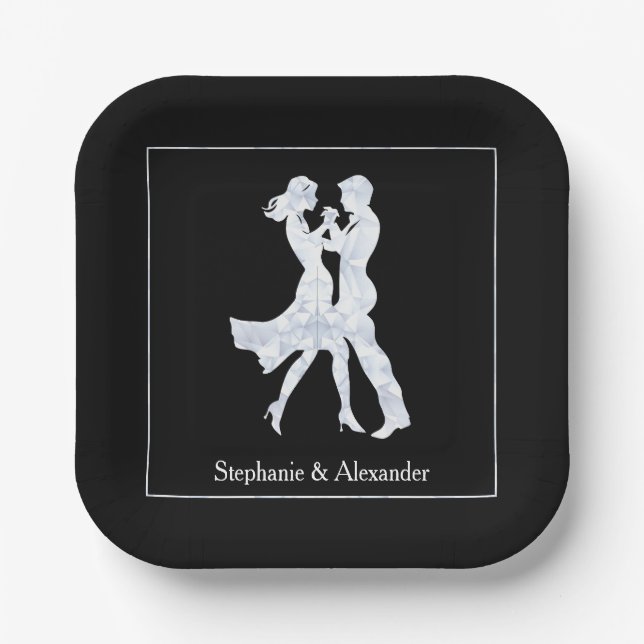 Joint Birthday Party Adults Golden Dance Couple Paper Plates (Front)