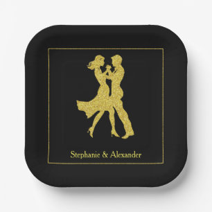 Joint Birthday Party Adults Golden Dance Couple Paper Plates
