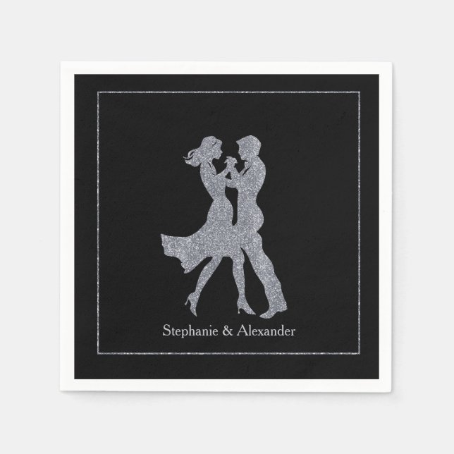 Joint Birthday Party Adults Silver Dance Couple  Napkins (Front)