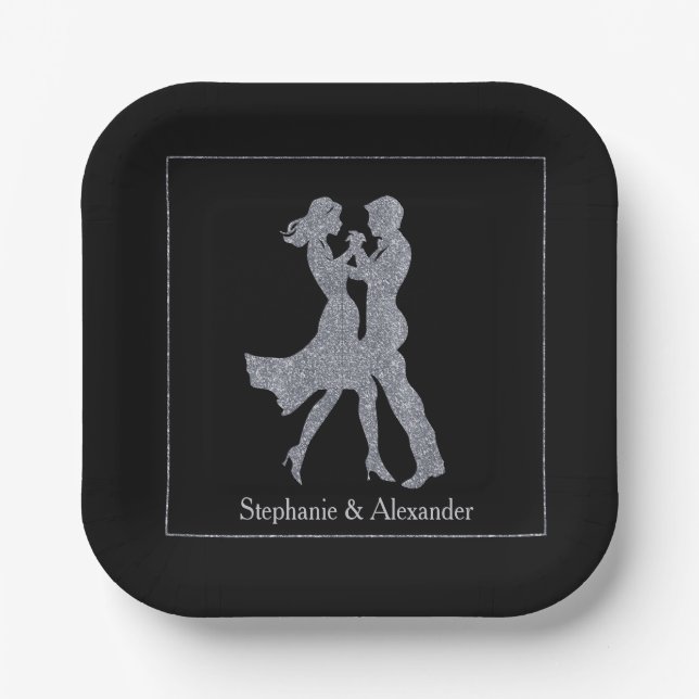 Joint Birthday Party Adults Silver Dance Couple  Paper Plates (Front)