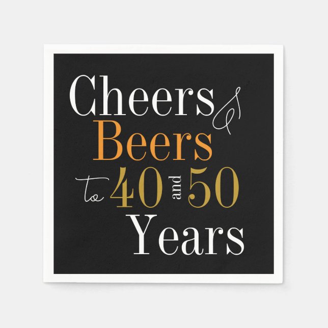 Joint Birthday Party Cheers and Beers Black Gold Napkins (Front)