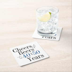 Joint Birthday Party Cheers and Beers Blue Square Paper Coaster