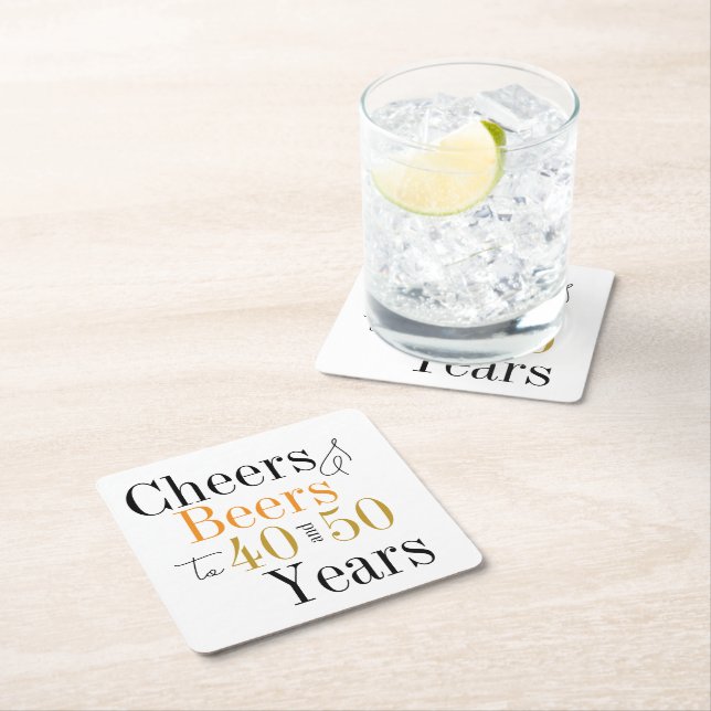 Joint Birthday Party Cheers and Beers Minimal Square Paper Coaster (Insitu)