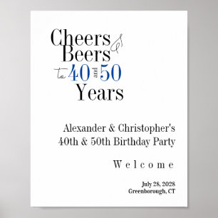 Joint Birthday Party Cheers Beer Blue Welcome Poster