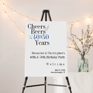 Joint Birthday Party Cheers Beer Blue Welcome Sign