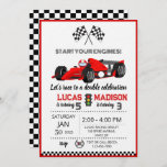 joint birthday party for siblings race car  invitation