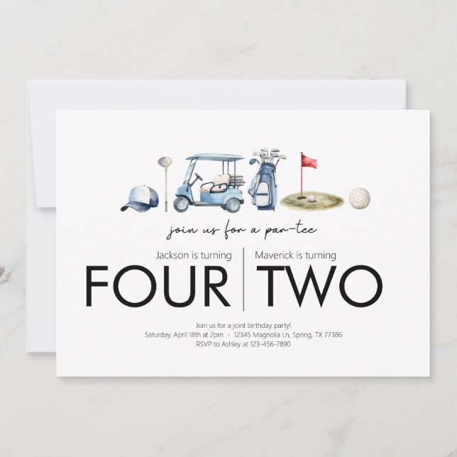 Joint Birthday Party - Let's Par-tee - Golf Theme Invitation (Front)