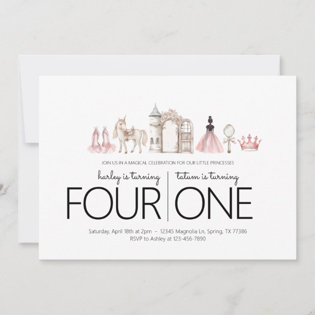 Joint Birthday Party - Princess Theme Invitation (Front)