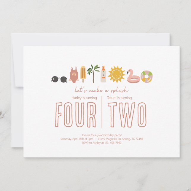 Joint Birthday Party - Summer Themed Invitation (Front)