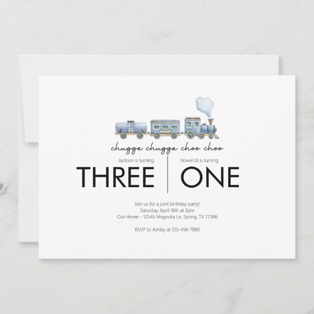 Joint Birthday Party - Train Theme Invitation (Front)