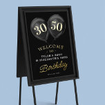 Joint Birthday Party Welcome Sign Foil Print<br><div class="desc">Want to make your joint birthday party a blast? This Welcome Sign Foil Print featuring two black balloons with the ages written on them in gold foil will set the perfect tone. Create a warm and inviting atmosphere for your guests with this joint birthday welcome sign. Its simple and elegant...</div>