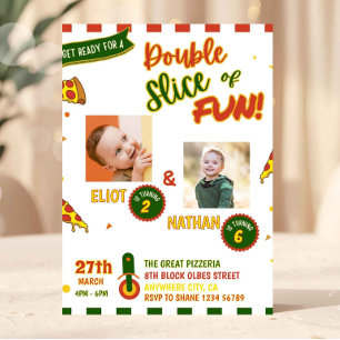 Joint Birthday Pizza Party Invitation with Photo