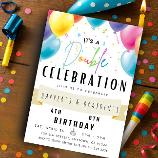 Joint Birthday Sibling Dual Party Double  Invitation