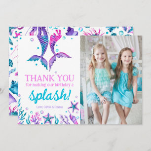 Joint Birthday Sisters Mermaid Thank You Card
