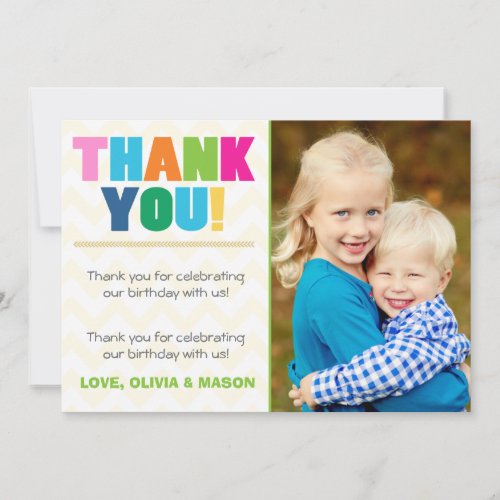 Joint birthday Thank you card Twins Rainbow colors
