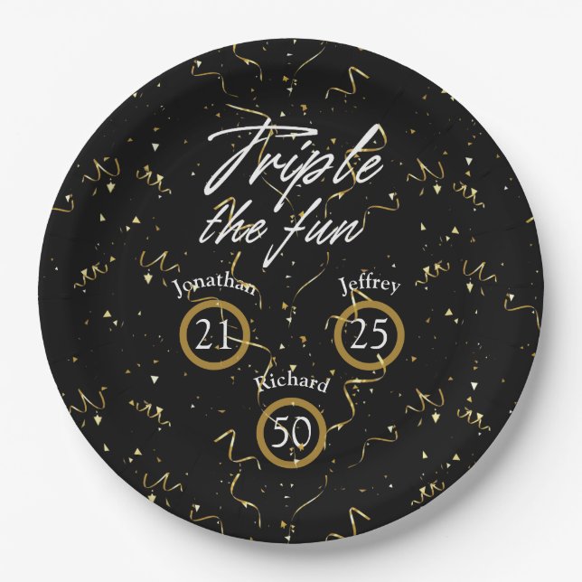Joint Birthday Triple The Fun  Paper Plates (Front)