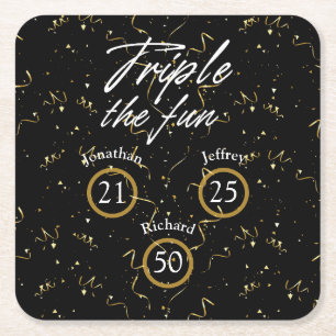 Joint Birthday Triple The Fun Square Paper Coaster
