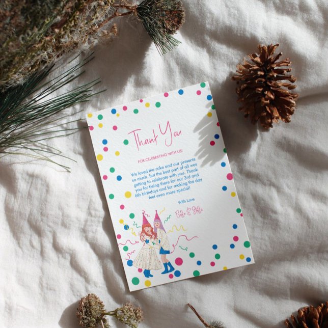  Joint Birthday Whimsical  Sisters    Thank You Card (Creator Uploaded)
