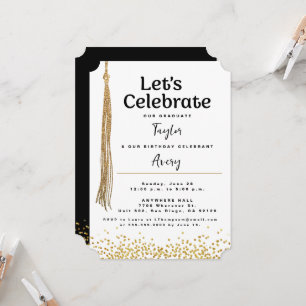 Joint Celebration Graduation & Birthday Gold Black Invitation
