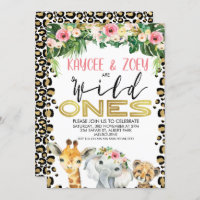 Joint Cheetah Floral Wild Ones Birthday Invitation