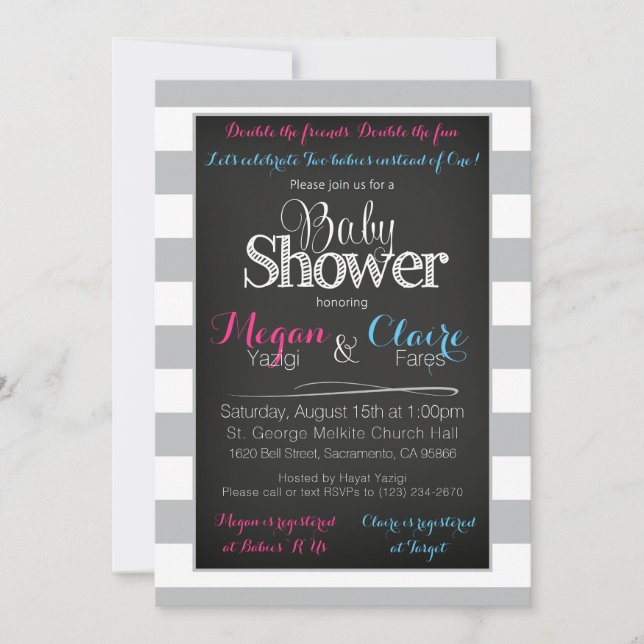 Joint coed Baby Shower Chalkboard Invitation Card (Front)