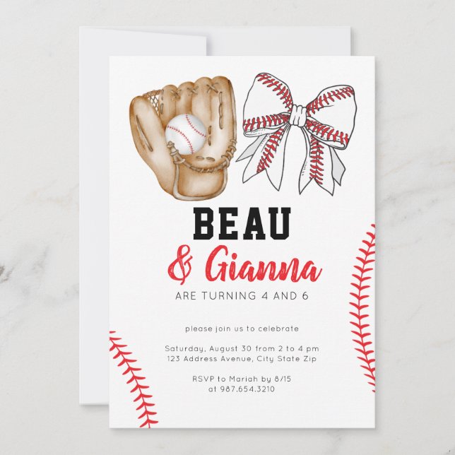 Joint Combined Birthday Party Invitation Boy Girl (Front)