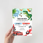 Joint Dinosaur & Race Cars Sibling Birthday Invitation<br><div class="desc">Start your engines and get ready to ROAR with this bold and playful Race Car and Dinosaur Joint Birthday Invitation—perfect for celebrating two adventurous kiddos in one epic party! Featuring speedy race cars and roaring dinosaurs, this energetic design brings together two favorite themes in one unforgettable invite. Ideal for siblings...</div>