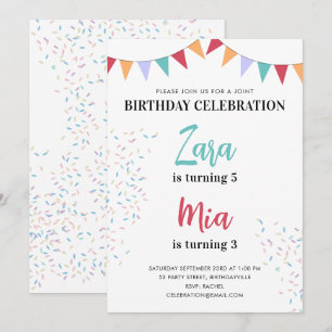 Joint Double Birthday Party Colorful Kids Invitation
