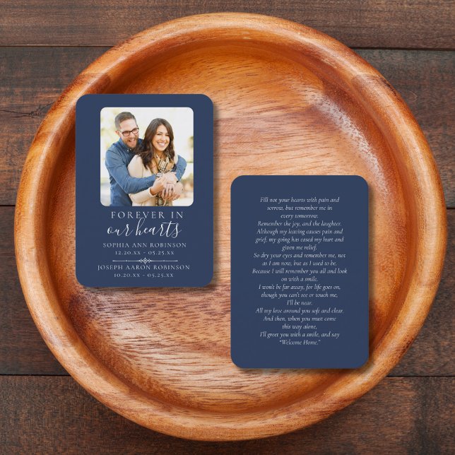 Joint Double Memorial Photo Blue Prayer Card (Creator Uploaded)