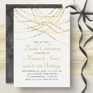 Joint Double String Lights Black Gold Birthday Invitation