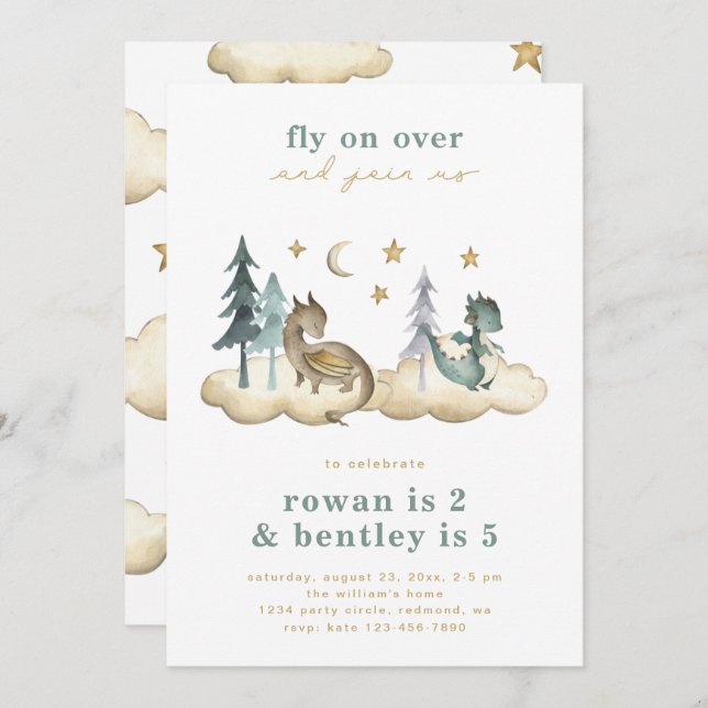 Joint Dragons Birthday Invitation | Joint  (Front/Back)