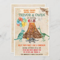 Joint Dual Dinosaur Volcano Birthday Invitation