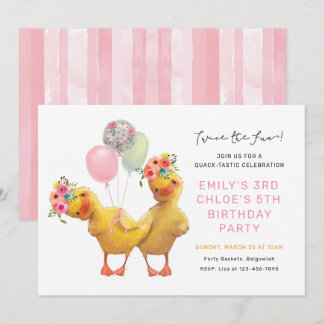 Joint Ducklings Birthday Invite, Siblings Friends  Invitation
