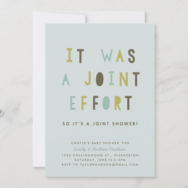 Joint Effort Couple's Baby Shower Invitation (Front)