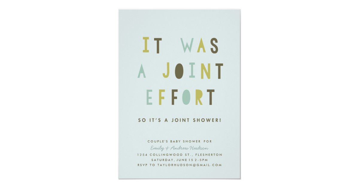Joint Effort Couple S Baby Shower Invitation Zazzle Com