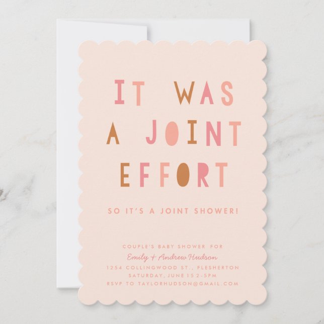 Joint Effort Couple's Baby Shower Invitation Blush (Front)