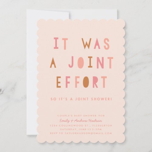 Joint Effort Couples Baby Shower Invitation Blush