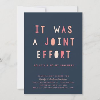 Joint Effort Couple's Baby Shower Invitation Navy by StaceyDesign at Zazzle