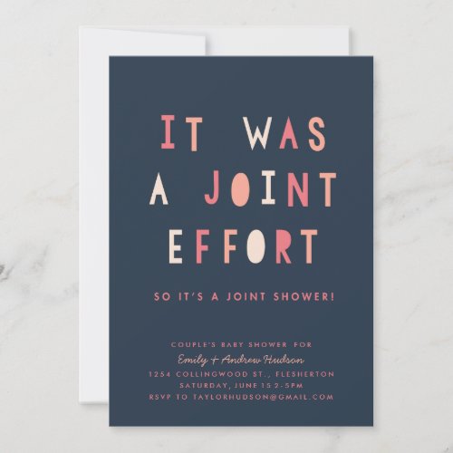 Joint Effort Couples Baby Shower Invitation Navy