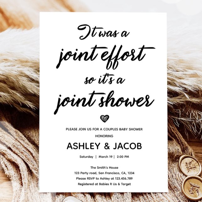 Joint Effort Joint Shower Coed Couples Baby Shower Invitation (Creator Uploaded)