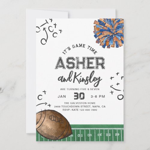 Joint Football Cheer Birthday Invitations  Co_Ed