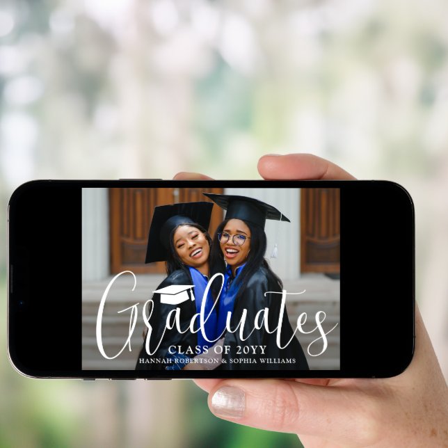 Joint Graduation Modern Script Graduates Photo Invitation (Front Digital)