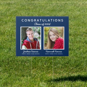 Joint Graduation Two Graduates Navy Blue Sign by dulceevents at Zazzle