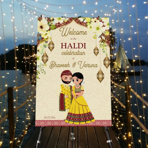 Joint haldi pithi Indian wedding welcome sign