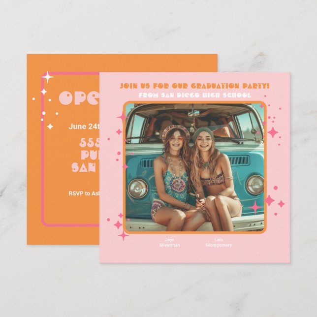 Joint Hippie Photo Graduation Party 2 person Invitation (Front/Back)