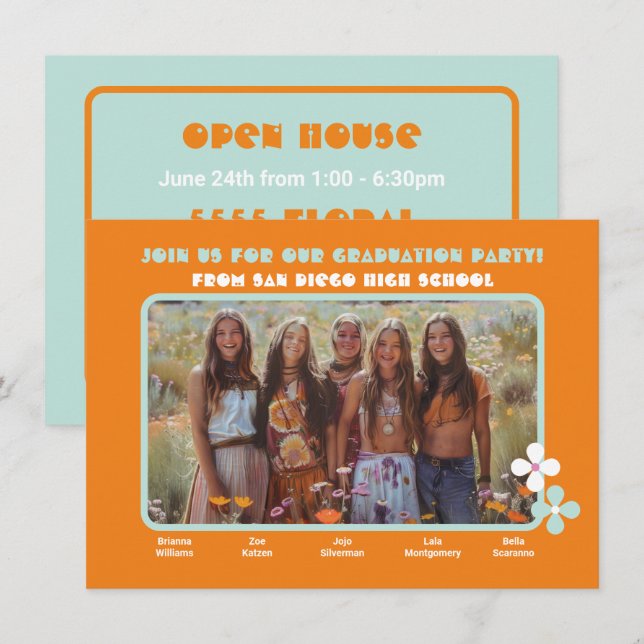 Joint Hippie Photo Graduation Party 5 person Invitation (Front/Back)