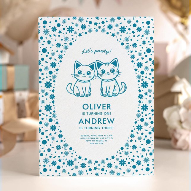 Joint kids birthday with custom colors kittens invitation (Creator Uploaded)