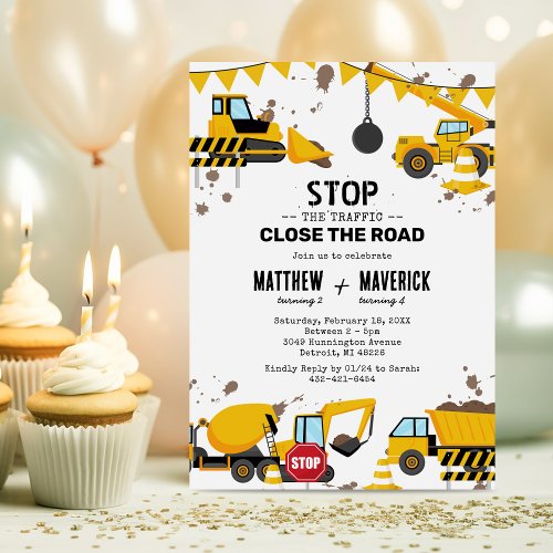 Joint Kids Construction Theme Birthday Party Invitation