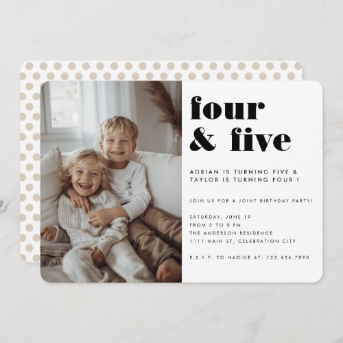 Joint Kids Siblings Birthday Party Modern Photo Invitation